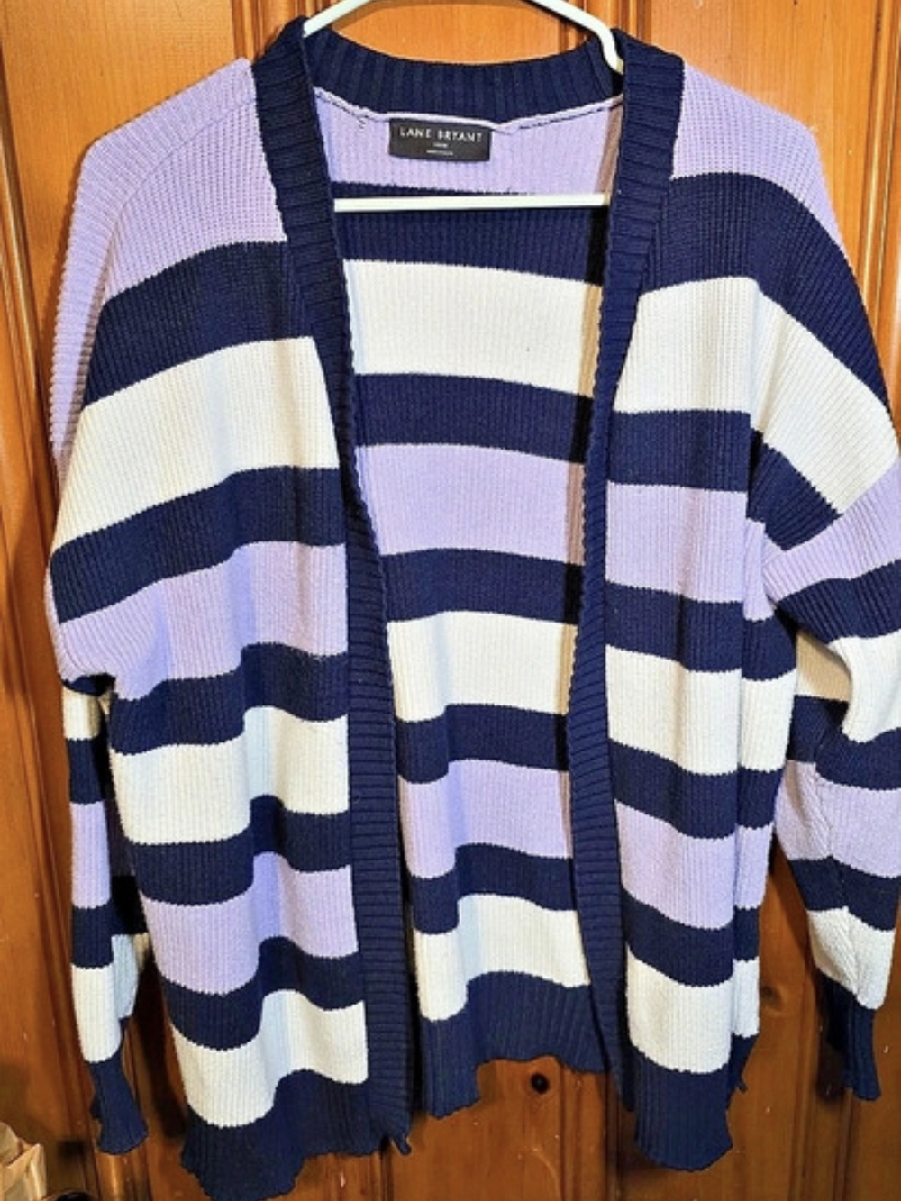 Lane Bryant Striped Open Front Cardigan in Purple & Navy Like New
